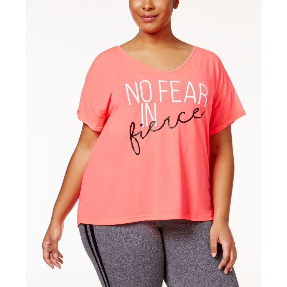 Material Girl Womens Plus No Fear In Fierce Graphic Strappy Back T-Shirt Size 2X